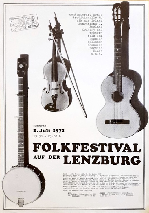 Bild: Poster zum 1. Folkfestival auf der Lenzburg, 1972 - Bild: © https://lenzburg.fatamorgana.ch/Dokumente/FFL-S72001.pdf